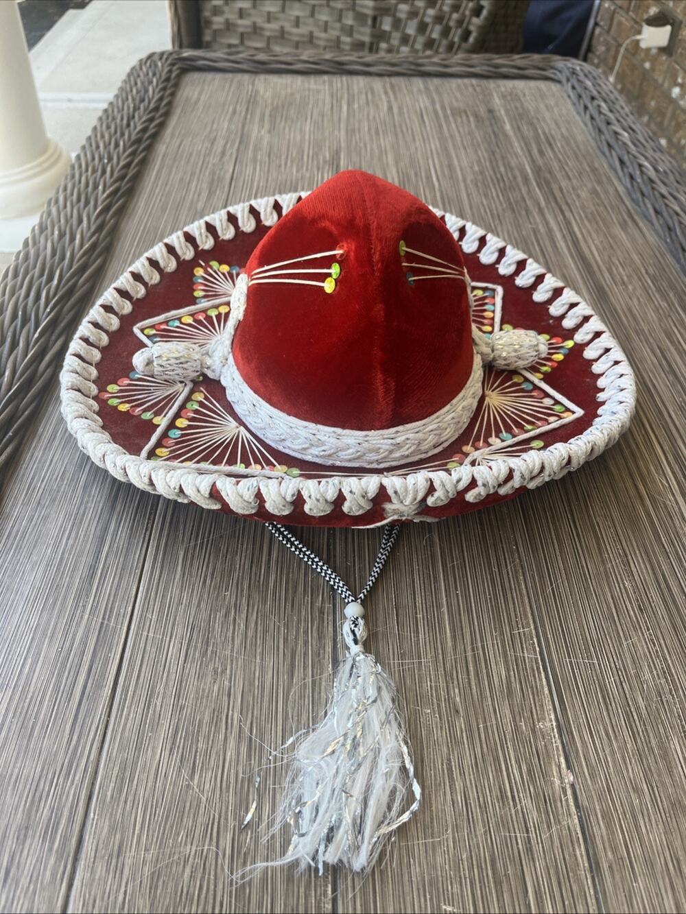 Selene Hat 14” Red White Silver Mexican Sombrero. Made In Mexico
